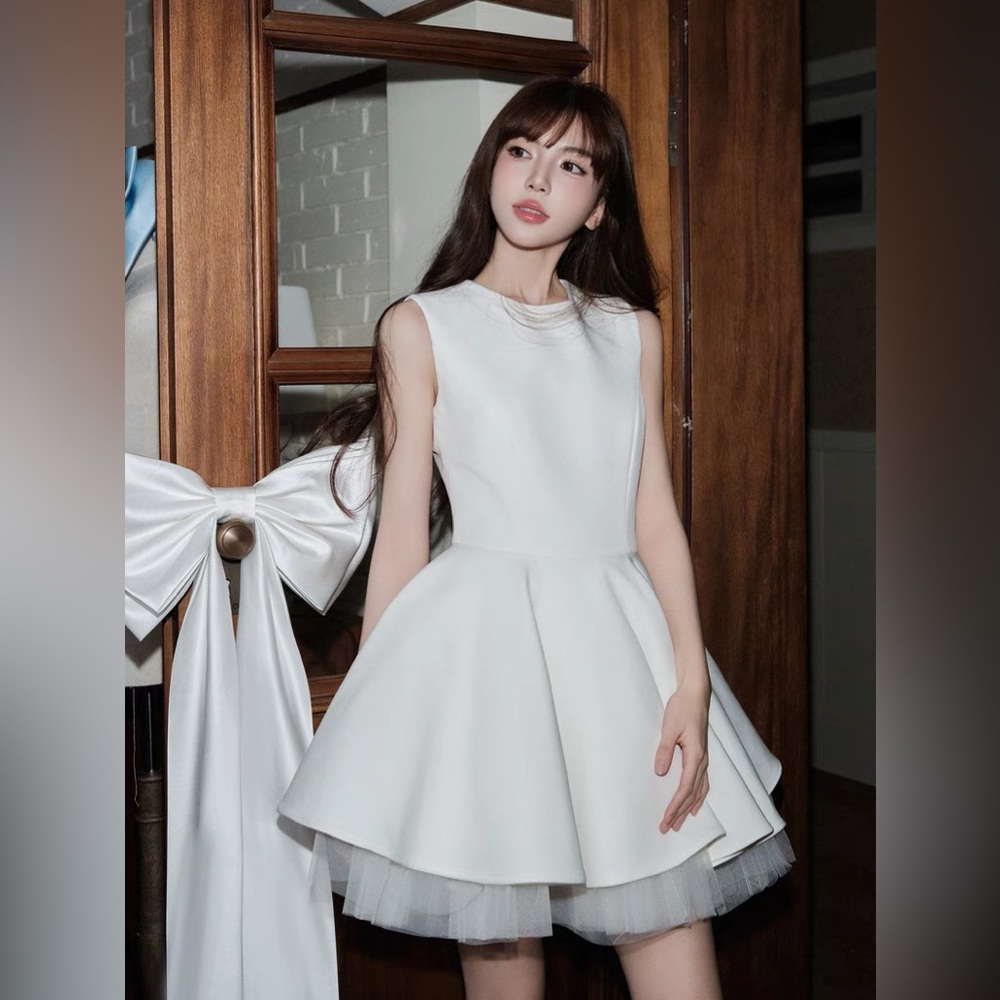 (New) White Fit & Flare Mini Dress – Soft Luxury / Princess Aesthetic - Picture 2 of 12